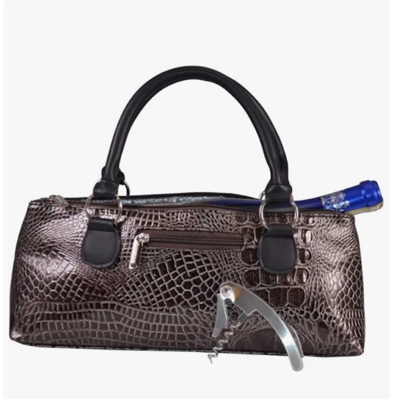 Primeware Insulated Single Bottle Wine Clutch Tote Brown Croc - Picture 1 of 10